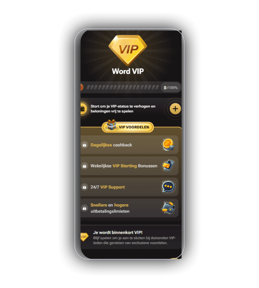 VIP-club van Lucki Casino met voortgangsmeter en vier vergrendelde voordelen